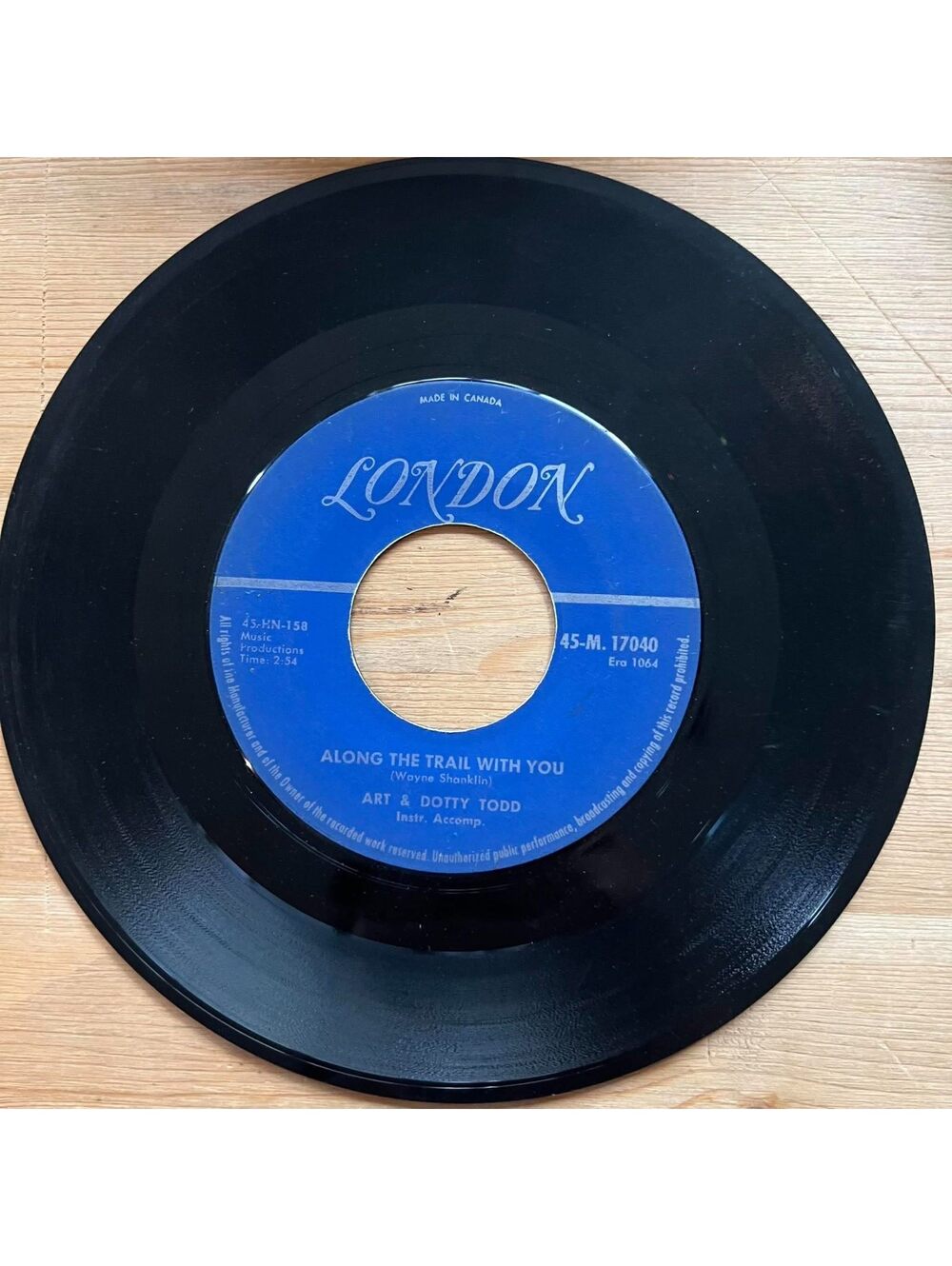 Art & Dotty Todd - Along the Trail with You/Chanson D'Amour 45rpm VG+ R13